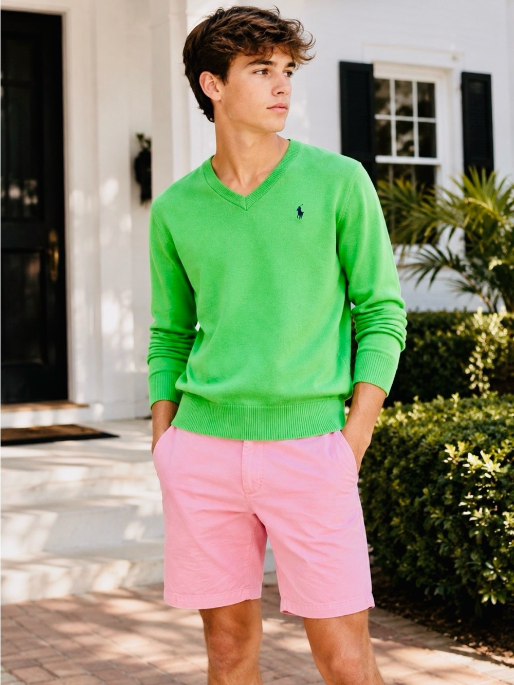 Polo Ralph Lauren - youth boys green 100% cotton sweater V- neck top SZ L 14 -16